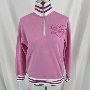 New Barbie Sweater Sweatshirt Pullover 1/4 Zip Pink Mattel Size Small
